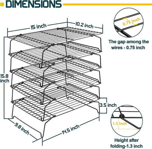 P&P CHEF Cooling Rack, 5-Tier Stainless Steel Stackable Baking Cooking Racks - Image 2