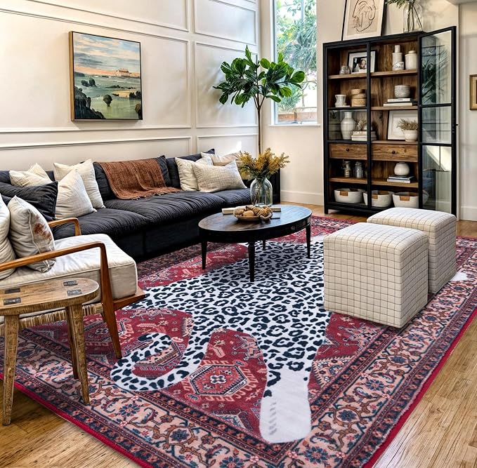 Oriental Leopard Rug 8x10 ft Washable Traditional Red Persian Rug - Image 9