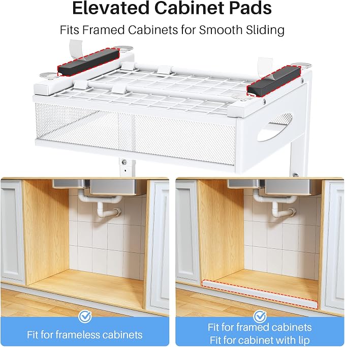 Under Sink Organizer, 2 Pack 2 Tier Pull Out Under Cabinet Organizer Shelf - Image 3