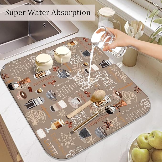 Coffee Dish Drying Mat for Kitchen Counter, Washable Absorbent Kitchen - Image 5