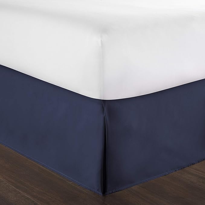Bed Skirt - 100% Cotton 800 Thread Count Box Pleated Bed Skirt - Luxury Pleated Dust Ruffle, Hotel Quality Modern Bed Skirt, Easy Fit with 12 Inch Tailored Drop, RV Bunk 42X80, Navy Blue