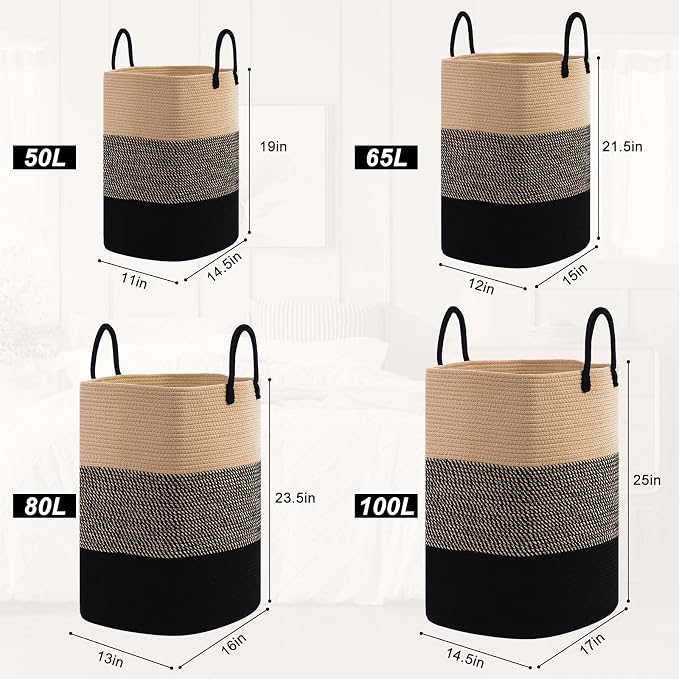 Woven Laundry Basket for Clothes, 65L Large Rectangle Laundry Hampers - Image 9