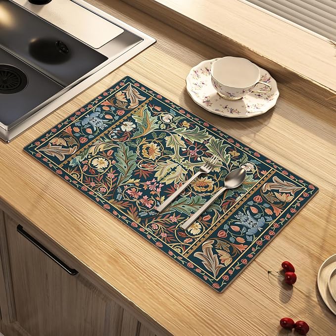 Dish Drying Mat Paisley Absorbent Coffee Mat Rubber Backed Bohemian Soft by ARTBLOSS