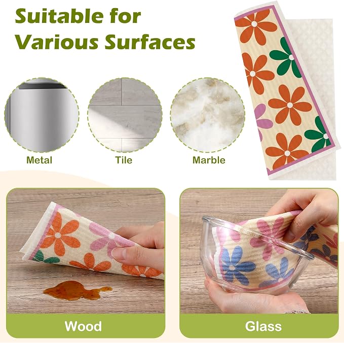 6 Packs Swedish Paper Cloths for Kitchen, Reusable Paper Towels Washable Dish - Image 6