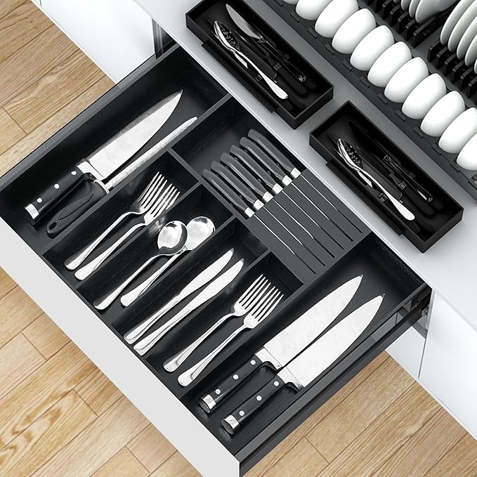 VaeFae Premium Bamboo Silverware Drawer Organizer Kitchen, Expandable Utensil - Image 5