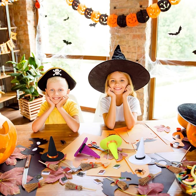 36 Pieces Mini Halloween Decorations 12 Mini Felt Witch Hats 12 Small Brooms 12 - Image 7