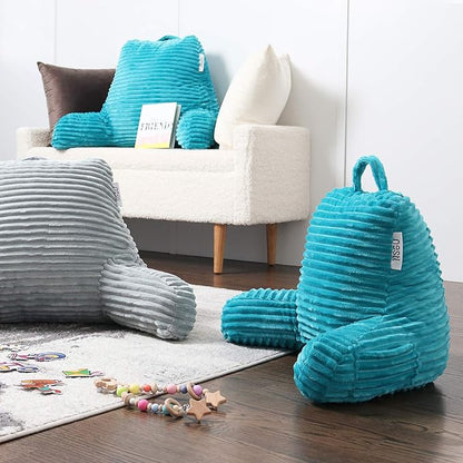 Nestl Reading Pillow for Kids & Teens with Shredded Memory Foam, Luxe Cut Plush Backrest Pillows for Reading and Gaming, for use on Couch, Bed, Floor, Adjustable Support with Washable Cover Teal