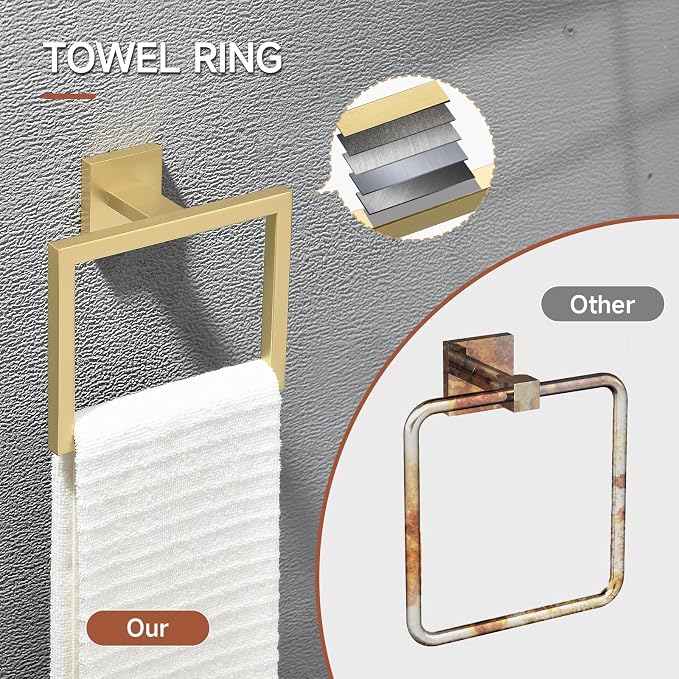 TQKAG 5-Piece Bathroom Accessories Set Brushed Gold Bathroom Hardware Set - Image 2