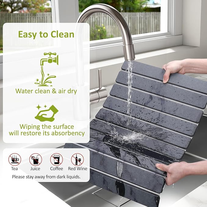 Large Stone Dish Drying Mat for Kitchen Counter, Collapsible Quick Dry Stone - Image 5