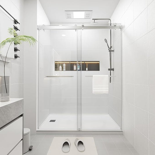 Shower Door 68–72in W x 76 in H, 3/8" Tempered Glass Double Sliding Shower Door by Relaxcabine