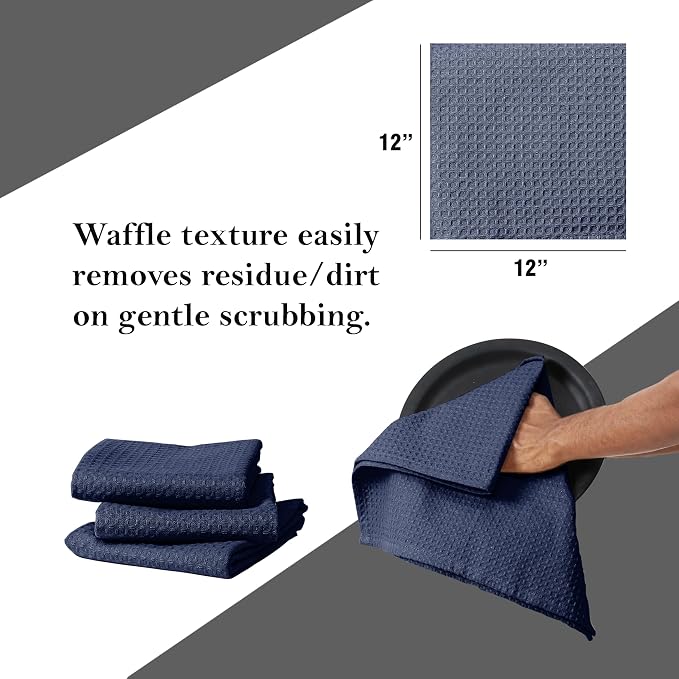 Navy Waffle Dishcloths, Quick Drying, 100% Cotton, Machine Washable - Image 5