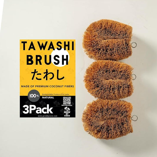 Pack of 3 Tawashi 100% Natural Coconut Coir Fiber Brush, Vegetable Scrub Brush - Image 2