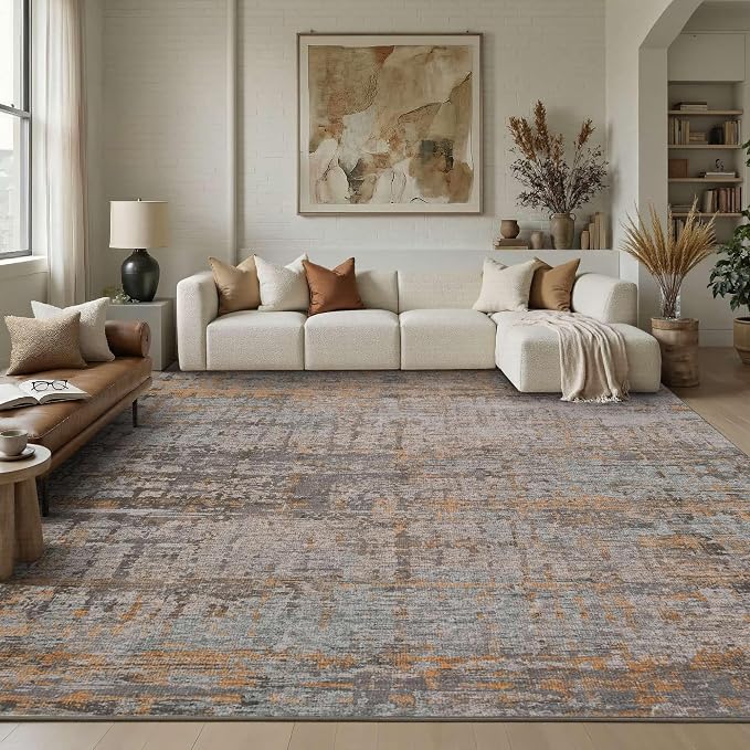 10x14 Extra Large Washable Area Rug, Soft Abstract Vintage Rug - Image 9
