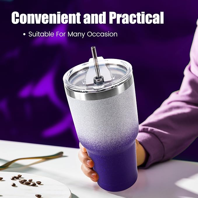 D·S 30 oz Tumbler Purple Glitter Gradient Cup Stainless Steel Double Wall - Image 6