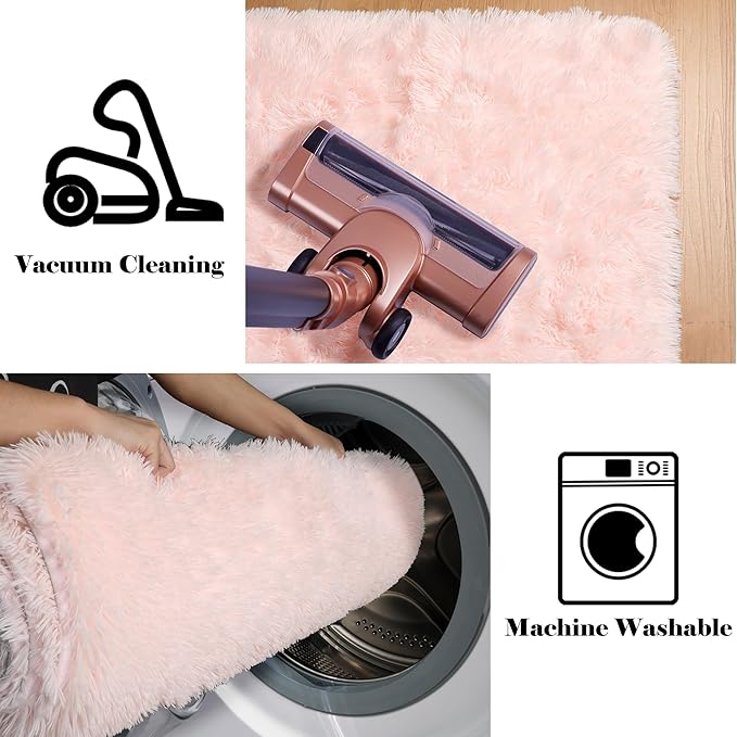 ONASAR Pink Runner Rugs for Bedroom Living Room, 2x6 Washable Bedside Hallway Fluffy Area Rug, Ultra Soft Plush Furry Faux Fur Non Slip Floor Carpet for Nursery Kids Dorm Closet Home Decor Aesthetic