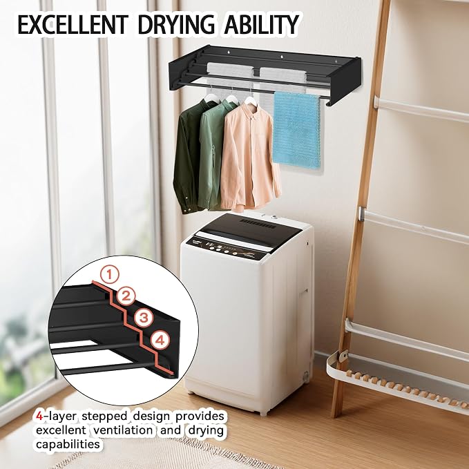 FOCHIER F Laundry Drying Rack Wall Mounted Clothes Drying Rack Collapsible - Image 6