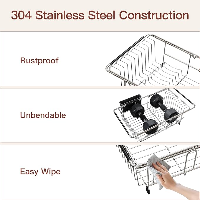 Over the Sink Expandable Dish Drainer Drying Rack In Stainless Steel - Image 4