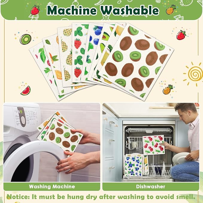 Lucomb Reusable Swedish Kitchen Dish Cloths, 8 Pack Replace Paper Towels Quick - Image 3