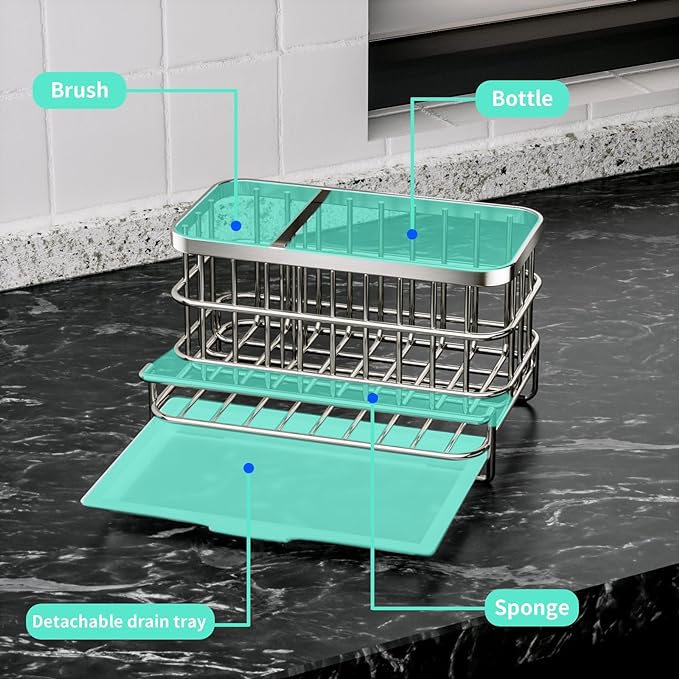 HapiRm Kitchen Sink Organizer, SUS304 Stainless Steel Rustproof Multifunctional - Image 2