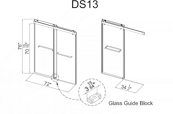 Frameless Soft Close Shower Door, 76 "H, 3/8" Clear Tempered Glass, Double - Image 9
