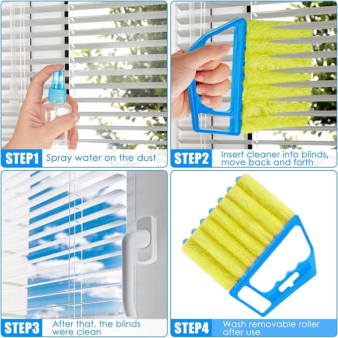 Geiserailie 2 Pcs Window Venetian Blind Cleaner Duster Tool Washable 7 Fingers - Image 5