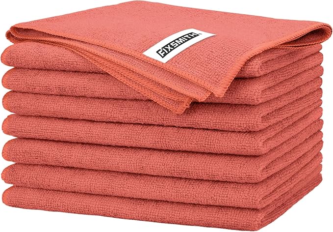 FIXSMITH Red Microfiber Cleaning Cloth -Pack of 8, Highly Absorbent Cleaning by FIXSMITH