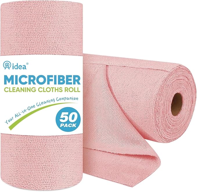 AIDEA Microfiber Cleaning Cloth Roll, Tear Away Reusable Paper Towels Pink by AIDEAHOME