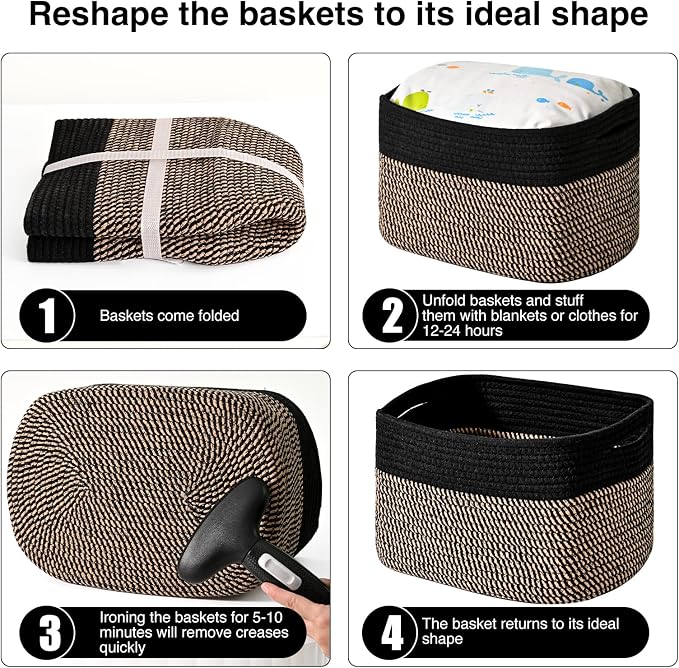 Storage Baskets for Organizing Shelves, Toy Basket for Kid's Room, Woven Cotton - Image 7