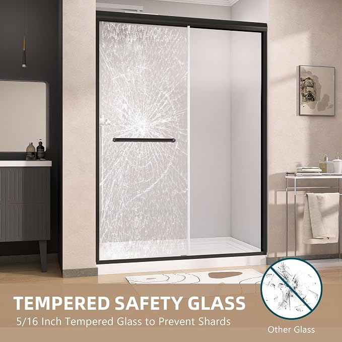 GETPRO Shower Door 44-48 in. W x 75 in. H Semi-Frameless Double Sliding Glass - Image 8