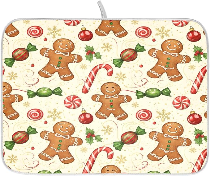 Christmas Gingerbread Cookie Man Sugar Dish Drying Mat by ALAZA