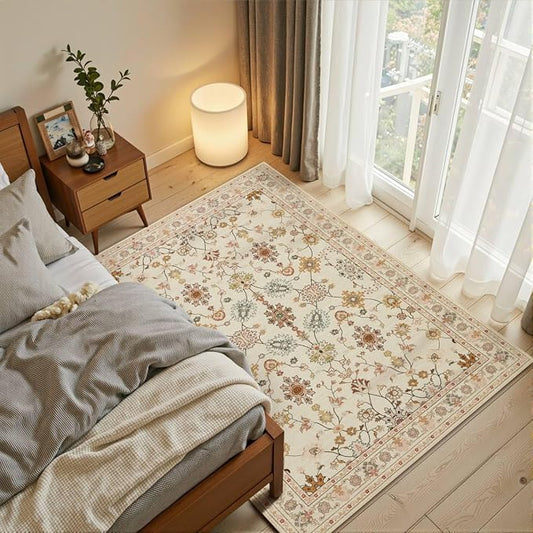 Floral Rug for Living Room Bedroom, 3x5 Washable Area Rug, Vintage Boho Throw - Image 2