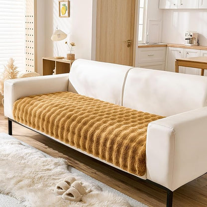 Faux Fur Couch Cover Fuzzy Soft Plush Thick Bubble Sofa Cover Luxury Sectional Couch Covers Luxury Anti-Slip Sofa Slipcover Washable Furniture Protector (Brown Yellow,36"x63")