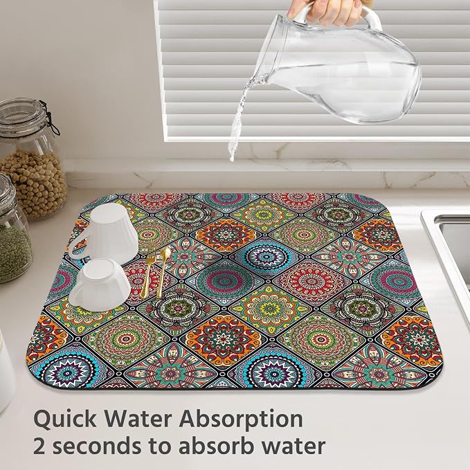 Dish Drying Mat for Kitchen Counter 16x18 Inch, Super Absorbent Dish Drainer Mat - Image 3