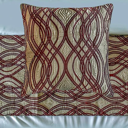 The HomeCentric King/Queen/Twin Brown Decorative Bed Runner CA King 86"x18" Bed Runner with One Pillow Cover, Quilted, Swirl Pattern Bed Scarf on Satin Fabric - Brown Swirls