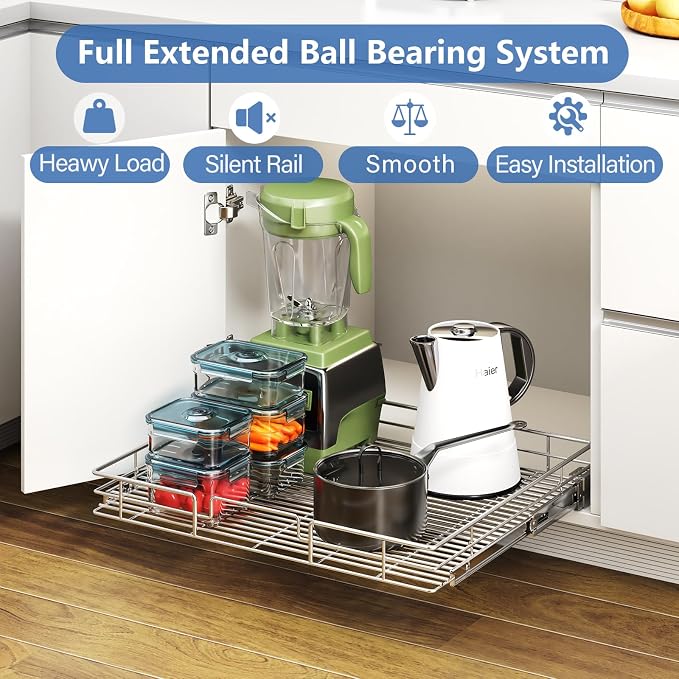 ROOMTEC Pull Out Cabinet Organizer, Slide Out Shelves 31" W x 21" D, Heavy Duty - Image 2