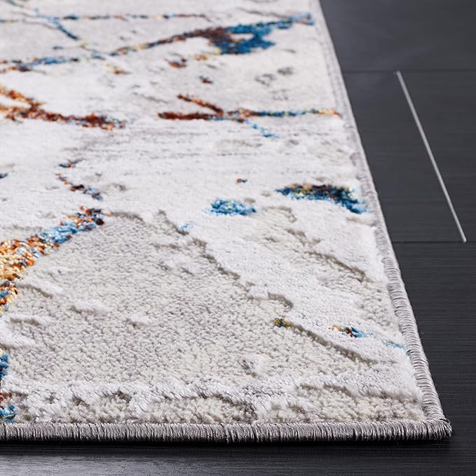 SAFAVIEH Amelia Collection Accent Rug - 4'5" x 6'5", Grey & Blue Gold, Modern Abstract Design, Non-Shedding & Easy Care, Ideal for High Traffic Areas in Entryway, Living Room, Bedroom (ALA293M)