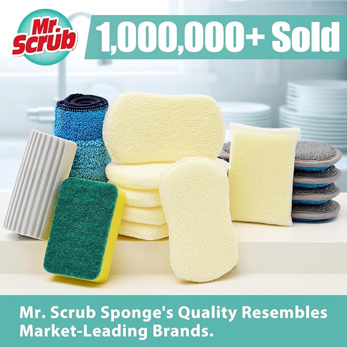 Sponges Kitchen Scrub Dish Sponge Scouring Pad, 12 Pack Cleaning Brush Scrubber - Image 9