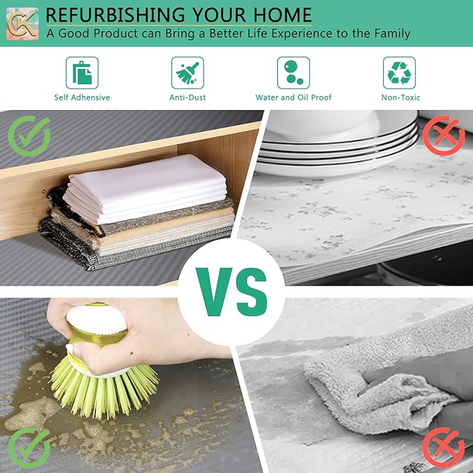Self-Adhesive Shelf Liner Kitchen Liner, Waterproof Backed Paper Easy Peel and Stick Contact Liner Without Residue for Decor Your Desk Surface, Kitchen Countertops (Silver, 23.6 x 393.7 inches)