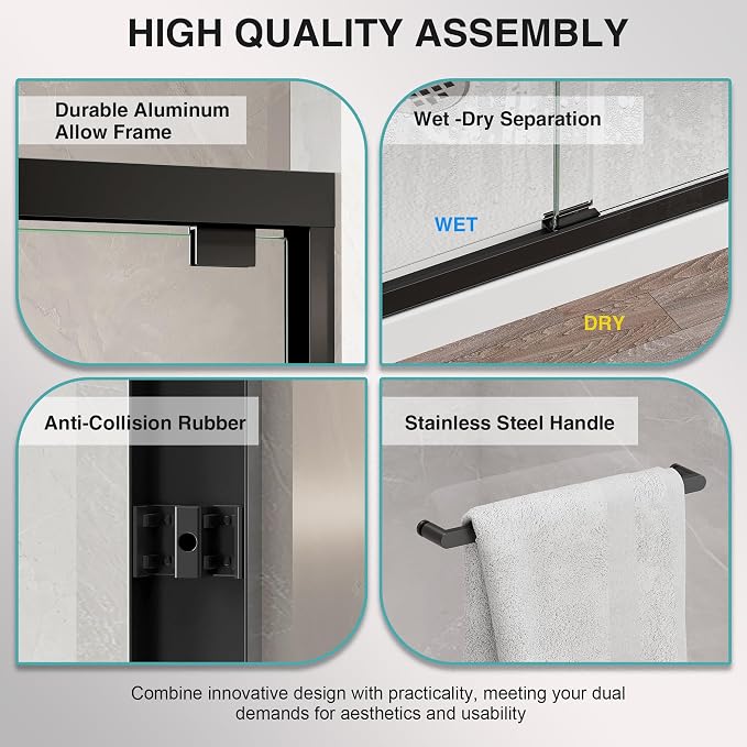 KPUY Glass Shower Door, 61-66" W x 76" H Semi-Frameless Double Sliding Shower - Image 8