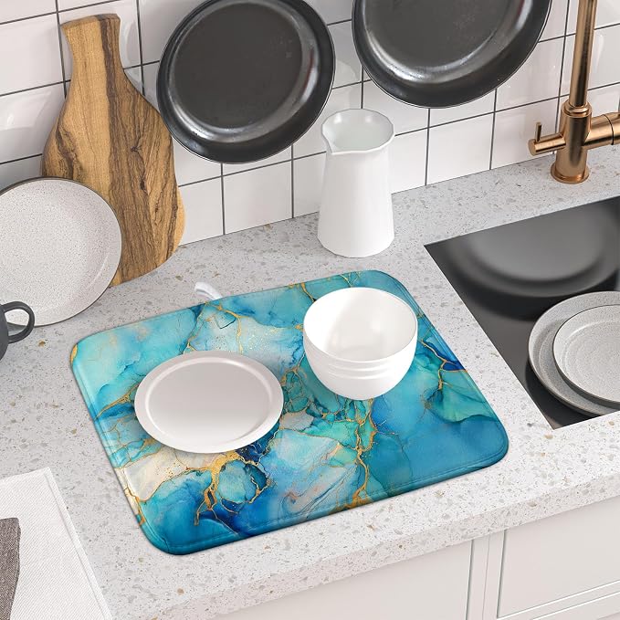 Marble Print Dish Drying Mat for Kitchen Counter - Image 6