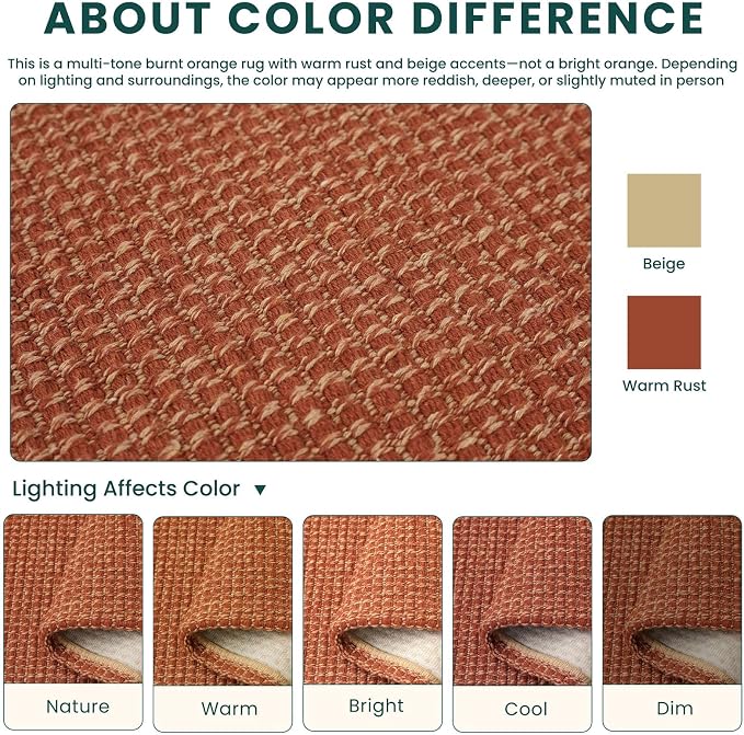 KOZYFLY Orange 3x6 Washable Runner Rug, Non Slip Wide Runners for Hallway, Woven Large Entryway Runners, Braided Floor Carpet Runner for Entry, Kitchen, Bedside, Hall, Burnt Orange/Tan - Image 3