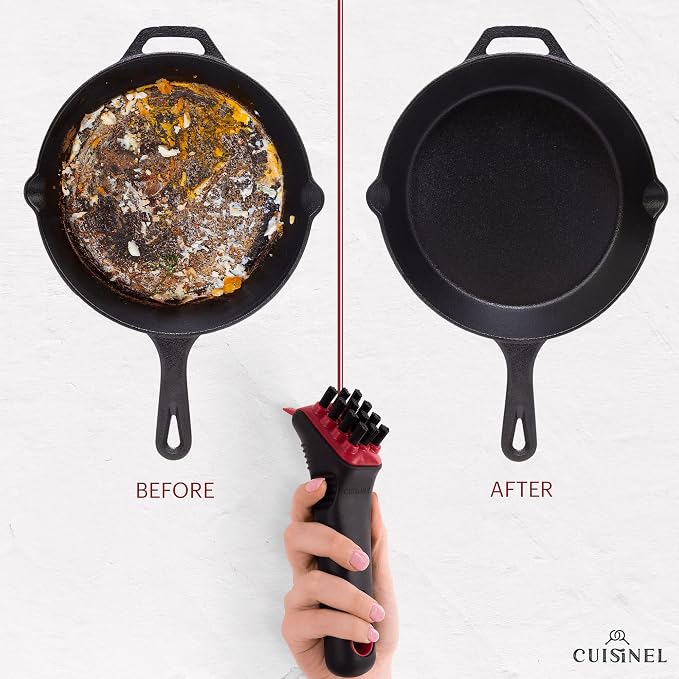 Cuisinel Cast Iron Scrubber Cleaning Brush + Pan/Grill Scraper - Image 2