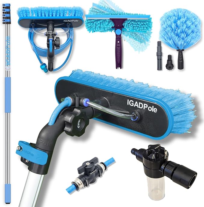 23ft IGADPole Washing Kit: Water-fed Brush, Cobweb Duster and 10” Squeegee and by IGAD
