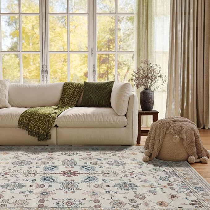 Floral Rug for Living Room Bedroom, 6x9 Washable Rug, Vintage Boho Area Rug - Image 9