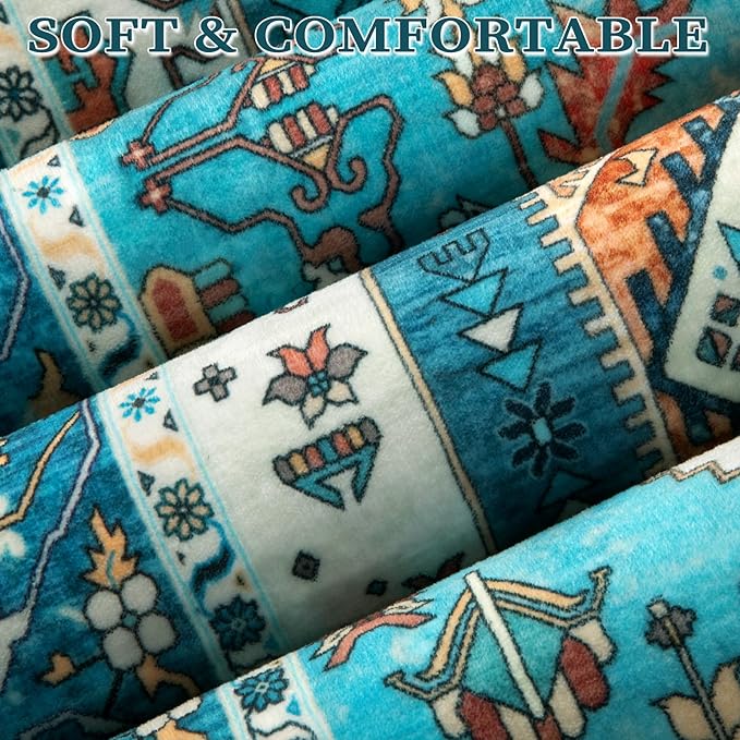 SERISSA 6x9 Area Rugs for Living Room, Large Washable Non-Slip Boho Rug, Ultra Soft Vintage Blue Oriental Tribal Print Distressed Carpet for Dining Room Bedroom Dorm Office Home Decor