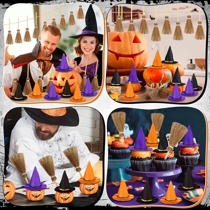 48 Pcs Mini Witch Hats and Broom - Image 5