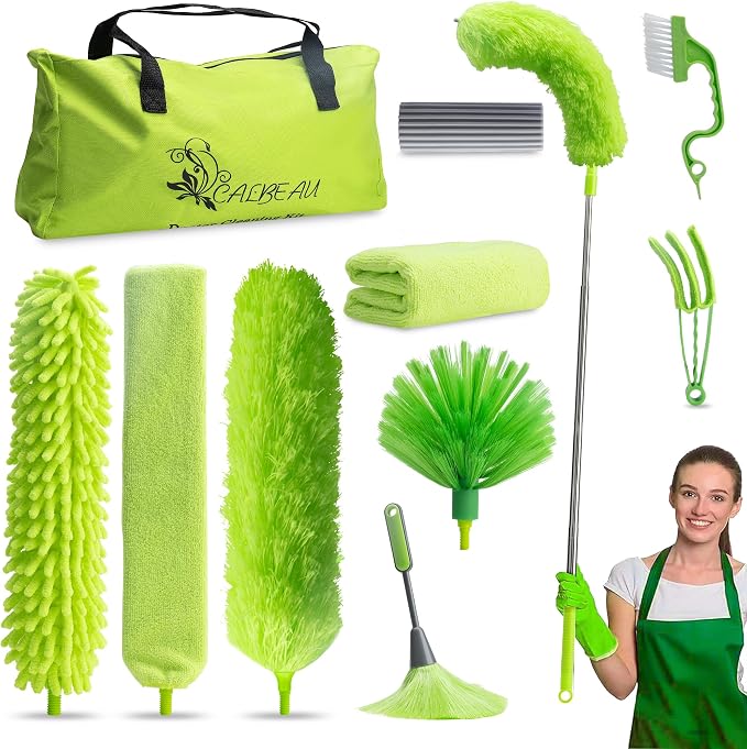 Microfiber Duster with Extension Pole 30 to 100'', Bendable Reusable Washable by CALBEAU