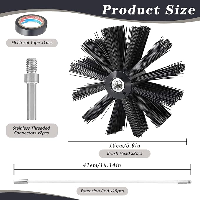 Chimney Sweep Kit Chimney Brush Kit Chimney Cleaning Kit, 20FT Dryer Vent - Image 2