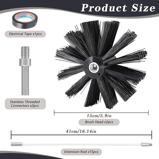 Chimney Sweep Kit Chimney Brush Kit Chimney Cleaning Kit, 20FT Dryer Vent - Image 2