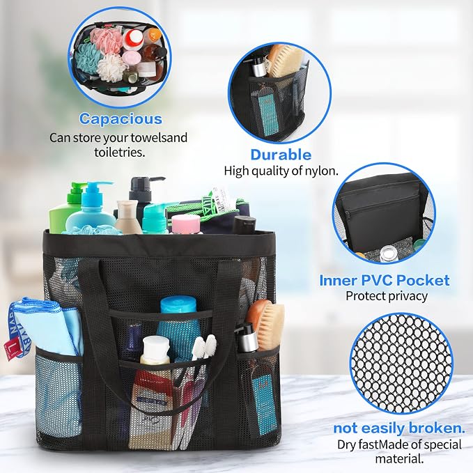 HAOGUAGUA Large Mesh Bathroom Shower Caddy, Mesh Beach Pool Bag, Portable - Image 4